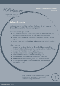 Selbsterkenntnis Standortbestimmung Stärken Ressourcen Anja Kämmer Coaching Zürich
